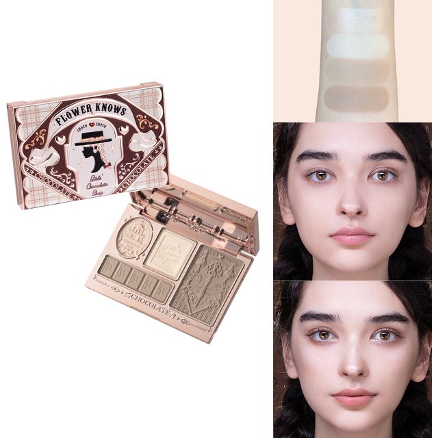 Flower Knows Palette Contour Chocolat Enlumineur Mat Glow Maquillage Sculpture du Visage Résistant à l Eau Longue Tenue Beauté Vegan Maquillage Bronzer Doux Ombre pour le Nez Illuminateur Visage