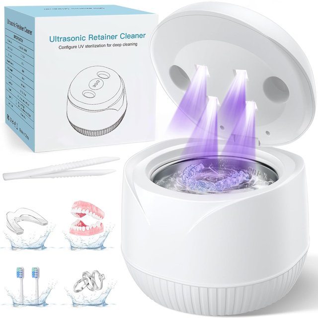 Dental Ultrasonic Retainer Cleaner 45kHz Retainer Cleaner with Digital Timer 200ML for Denture Mouth Guard Braces Toothbrush