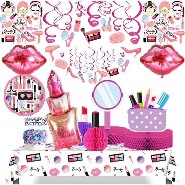 Spa Make up Party Supplies Cosmetic Disposable Tableware Plates Cups Napkins Balloons for Girls women Birthday Party Decoration