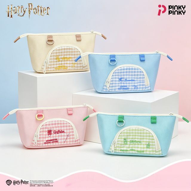 Pinky Harry Potter Makeup Bag Hogwarts Pencil Case Plaid Storage Pouch for Daily Halloween Birthday Gift for Students Women