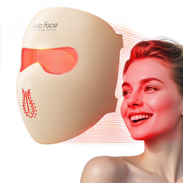 Hello Face M300 Mask - 3000mAh Battery, Skin-Like Silicone, 4D Light Therapy Khaki LED Facial Mask