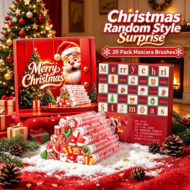 20 Stück Weihnachts-Wimpernbürsten, Mascara-Stäbchen, Wimpernverlängerungs- und Augenbrauenbürsten, Weihnachtsmann, Schneeflocke, Weihnachtsstrumpf-Füller, Geschenkset