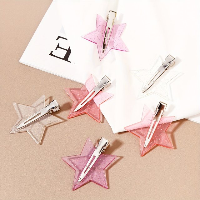 10pcs Dreamy Girl Heart Pentagram Transparent Seamless Makeup Clip Japanese Bangs Clip Hair Gradient Clip Fashion Hair Accessory