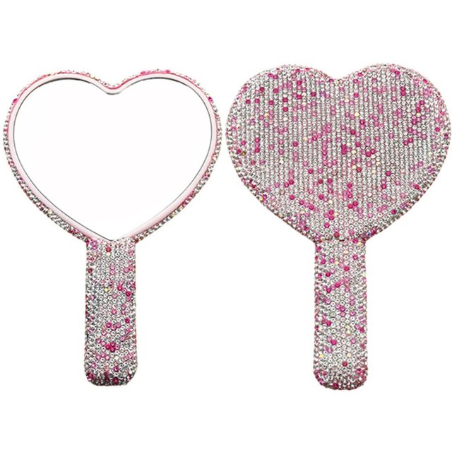 New Rhinestone Makeup Mirror Round Square Heart Shape with Handle Cosmetic Hand Mirror Portable Shiny Bling Handheld Mirror