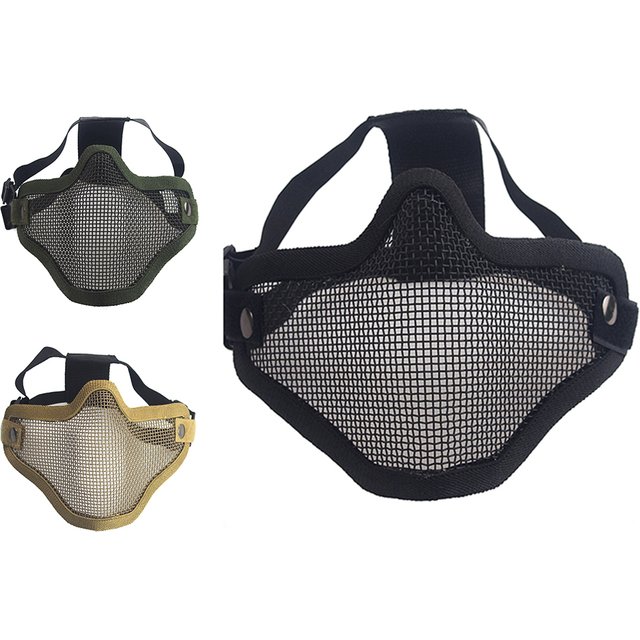 Tactical Hunting Double-belt Half Face Mask Metal Steel Mesh Protective Breathable Mask for Paintball Mask