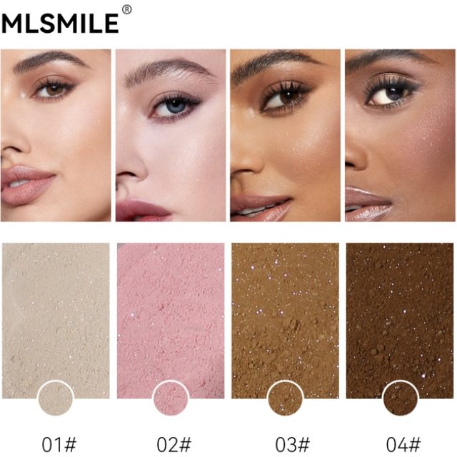 Natural Matte Loose Powder 4 Color Shimmer Oil Control Long Lasting Face Makeup Setting Powder Pink Glitter Cosmetic