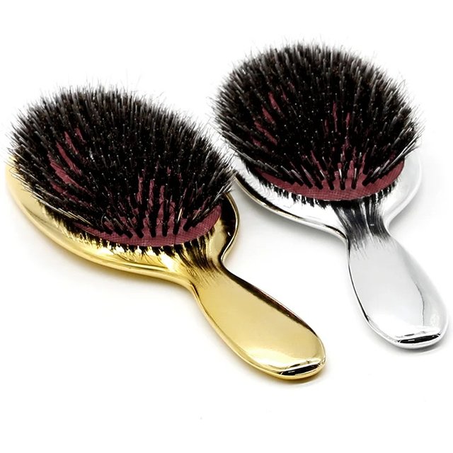 Brosse à cheveux de luxe en poils de sanglier, couleur or et argent, brosse à cheveux ovale, peigne antistatique, peigne de Massage pour coiffure, 1 pièce
