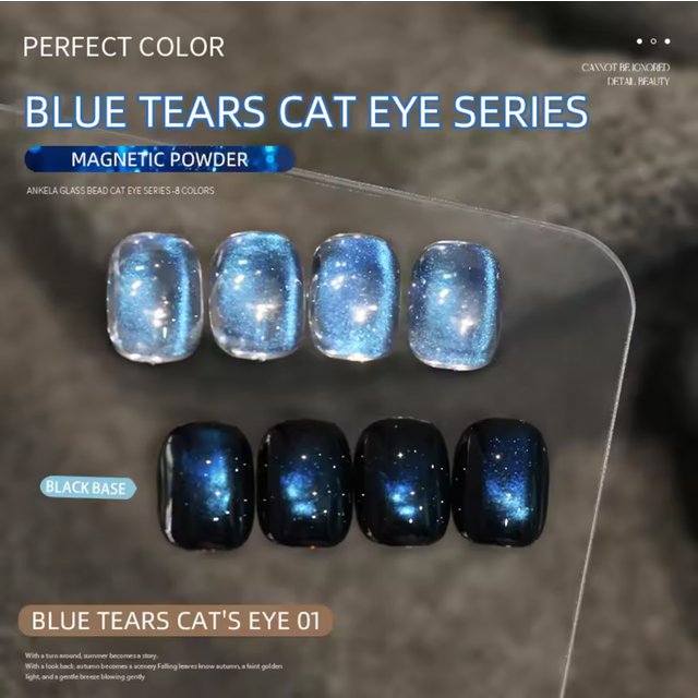 MIANEL Blue Tears Series Cat Eye Gel Nail Polish Unique Blue Color Magnetic Powder Dreamy Romantic Clear Feeling Blue Nails