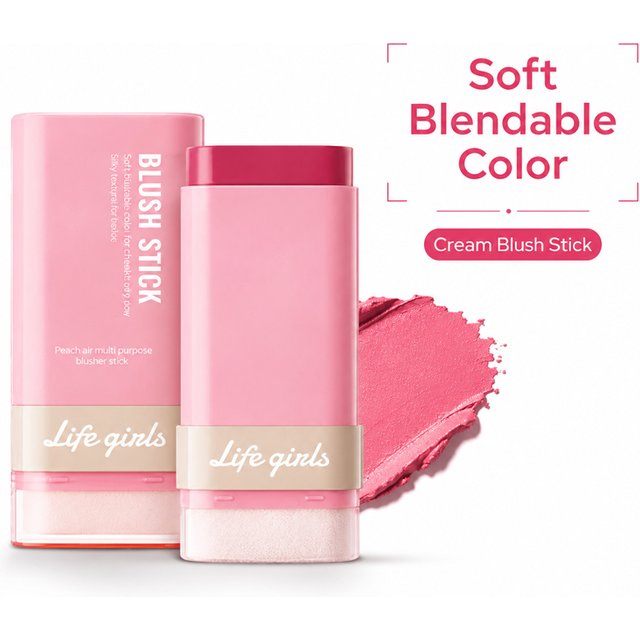 3-in-1 Cream Blush Stick Cheeks Lips Eyes, Long Lasting Waterproof Blendable Dewy Glow Makeup Stick for All Skin Tones