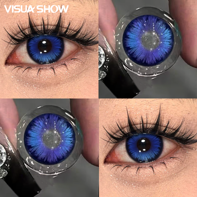 VISUASHOW Anime Cosplay Contacts Lenses Half Year Use 14.50mm Butterfly Blue Soft Colored Contact Lenses for Eyes Beauty Makeup