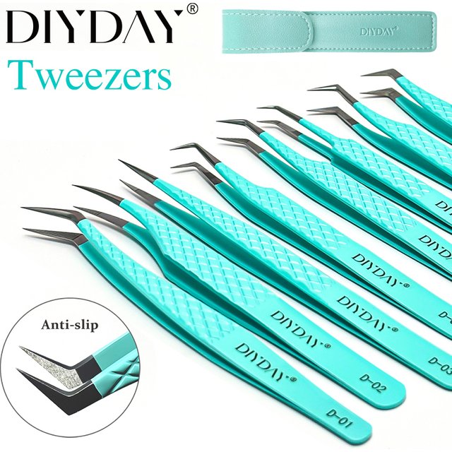 DIYDAY Anti-Slip Eyelash Extensions Tweezers High-Density Fiber Tip Eyebrow Tweezer Professional Precision Beauty Tools