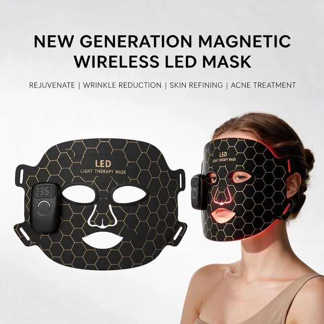 Yaoshea Wireless Magnetic LED Facial Mask 7 Color Spectrum Rechargeable Face Beauty Mask with Red Blue Light for Skin Rejuvenation Blemish Control Pore Refining Skin Brightening