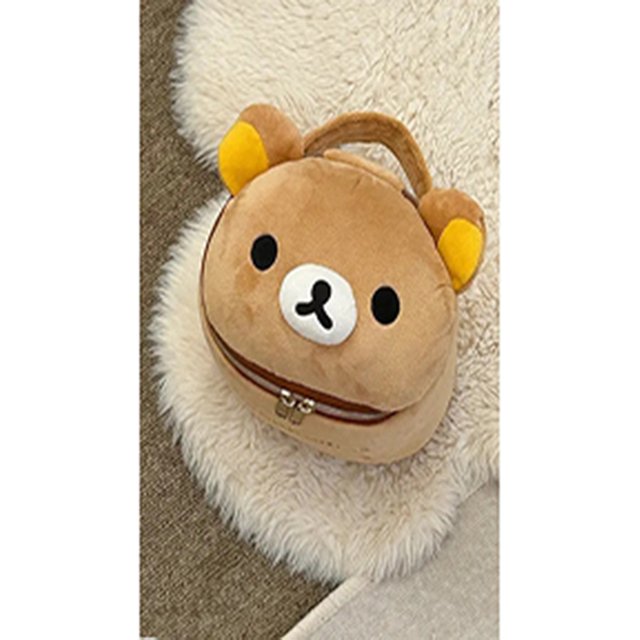 New Cute Rilakkuma Bear Girl Plush Elliptical Stereoscopic Makeup Bag Portable Storage Bag Cute Cartoon Easy Bear Bear Storage W