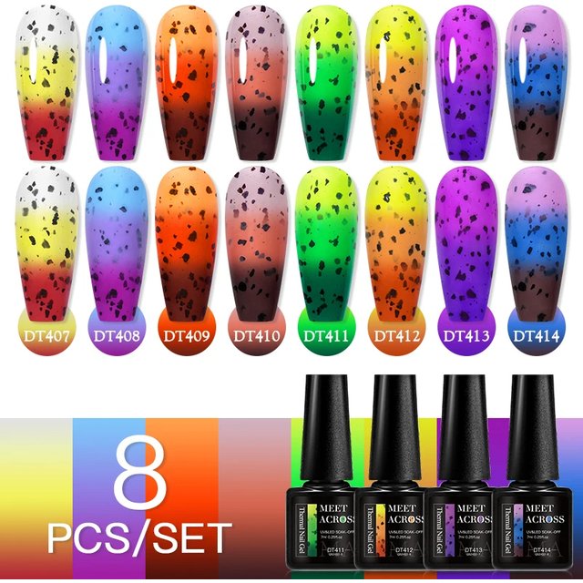 8pcs Eggshell Thermal Gel Nail Polish Set 7ml Snowflake Nail Gel Semi-permanent Varnis Soak Off UV Gel For Nails Manicure Set