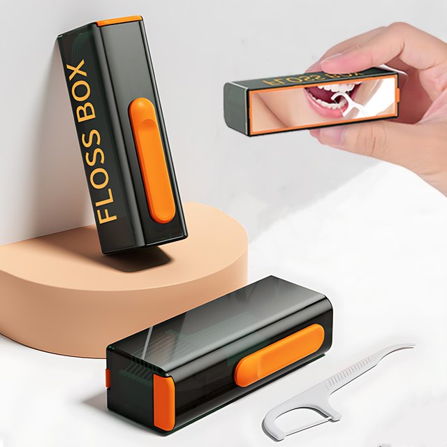 Mecha Wind Mirror Portable Floss Box, Auto Pop Up, Mini Transparent Floss Stick Storage, Oral Care