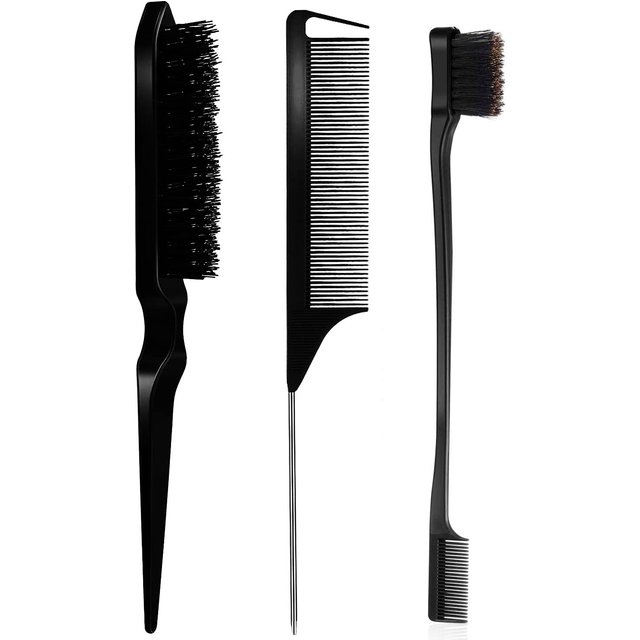 3 Pcs Styling Brush Set: Hair Brush with 3 Rows, Dual Edge Brush, and Sturdy Parting Comb for Brushing and Slicking Hair