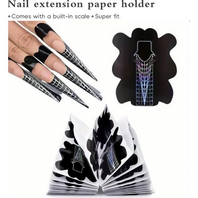 100 Pieces of Black Nail Extension Mold, Self-Adhesive Paper Nail Phototherapy Nail Care, for Nail Construction Gel Nail Mold