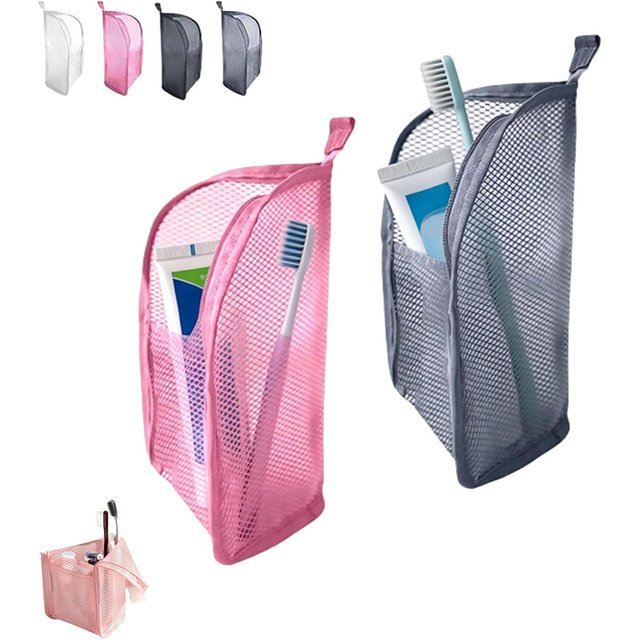 Portable Standing Toiletry Bag Waterproof Mesh Cosmetic Bag Storage Pouch Makeup Toothbrush Toothpaste Travel Bathroom Organizer