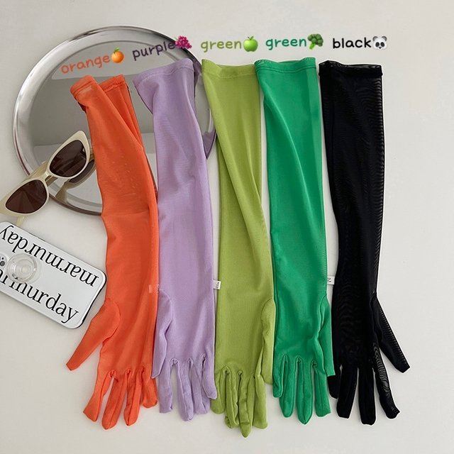 55CM Stretch Mesh Transparent Sun Protection Ice Silk Sleeve Women Summer Outdoor Sports Cycling Sunscreen Sexy Lace Long Gloves