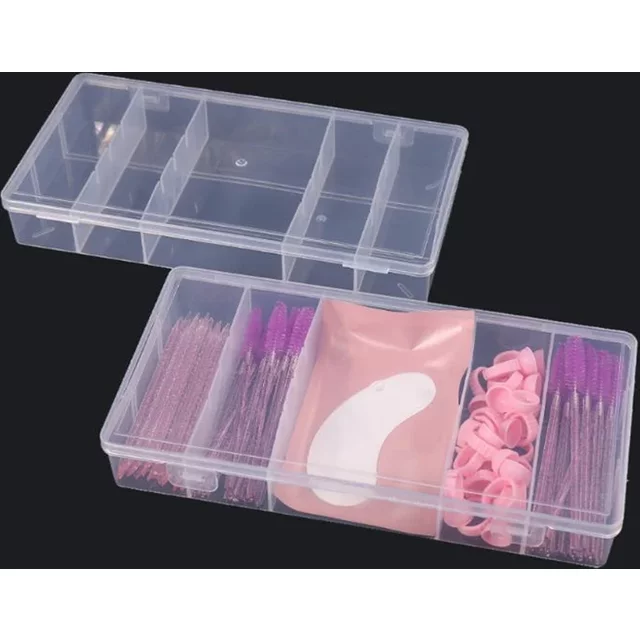 Transparent With Cover Rectangle Vertical 5 Grid Eyelash Extension Tool Storage Box Glue Tweezer Holder Makeup Organizer