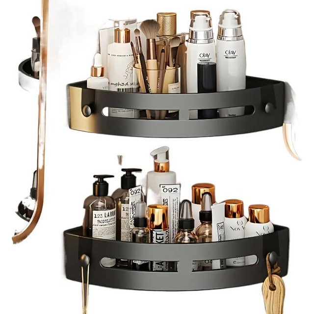 2 Bathroom Corner Shelves, No Drilling Required, Punch-Free Shampoo Rack, Can Neatly Store 6 Bottles of Bath Supplies, Bathroom