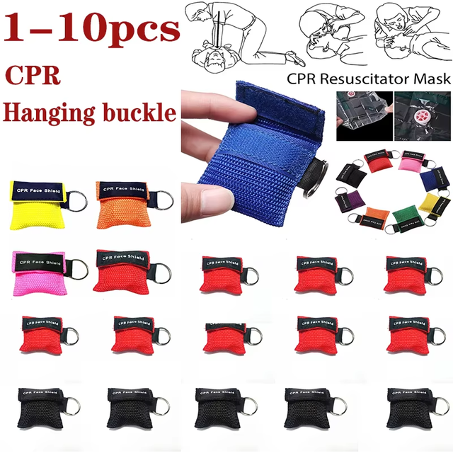 Outils de soins de santé de sauvetage en plein air, masque de réanimation à jet, porte-clés, premiers secours, bouclier facial d'urgence, masque CPR professionnel, 1 à 10 pièces