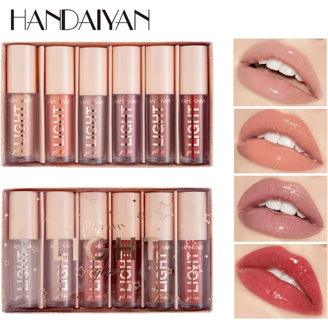 6 PCS Lipgloss Set Liquid Lip Stain Makeup for women Non Stick Cup Mirror Light Lip Glosses Long lasting Lip Gloss Kit Cosmetics