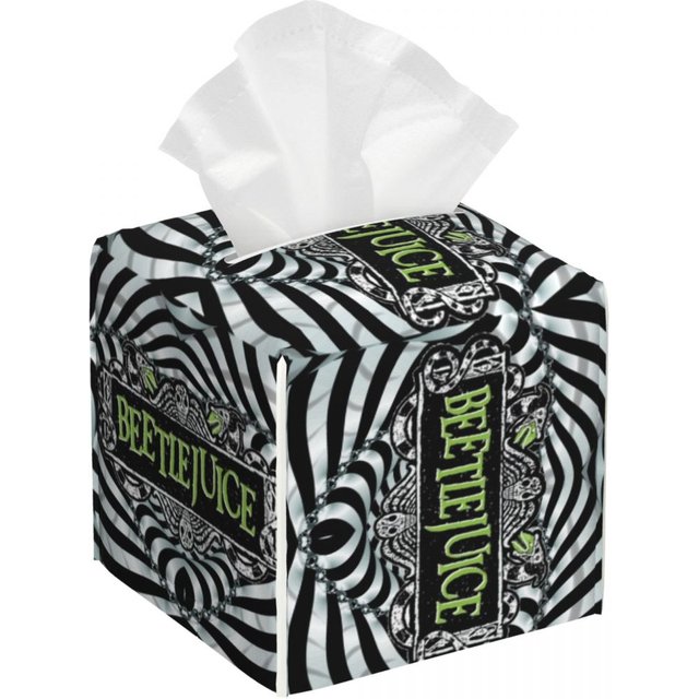 Custom Horror Movie Beetlejuices Tissue Box Cover PU Leather Square Tim Burton Style Facial Tissue Box Holder for Bathroom