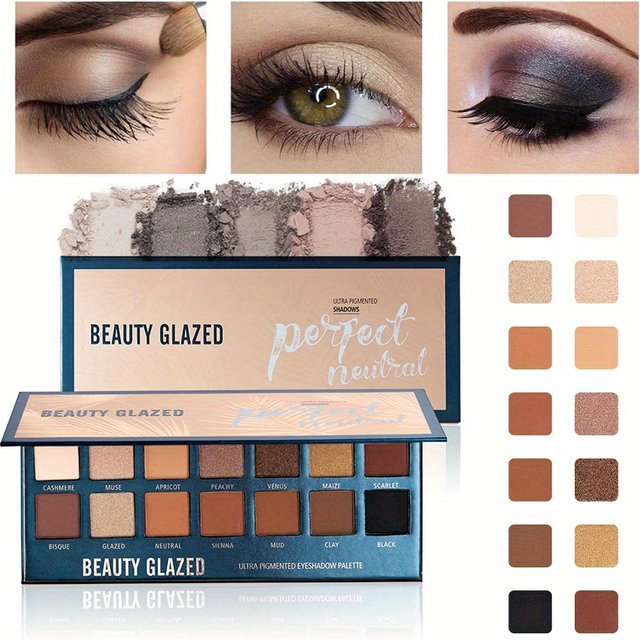 BEAUTY GLAZED 14 Colors Eyeshadow Palette Matte High PigmentedNude Color Waterproof Long Lasting Neutral Cream Makeup Palette