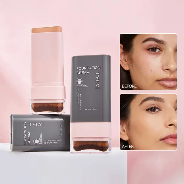 Concealing Foundation Stick 5 Shades With Built-In Brush, Brighten Lightweight and Waterproof Formula Face Contour Stick Makeup
