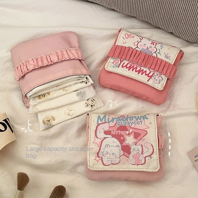 Women Girls Cosmetic Makeup Bag Napkin Pouch Storage Bag Coin Purse Sanitary Pads Bag Mini Data Cables Organizer
