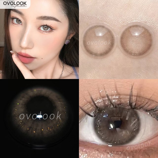 OVOLOOK-1 Pair Color Contact Lenses with Diopters Brown Lens Big Eyes Colored Makeup Natural Eye Lens Beautiful Gray Pupils Lens