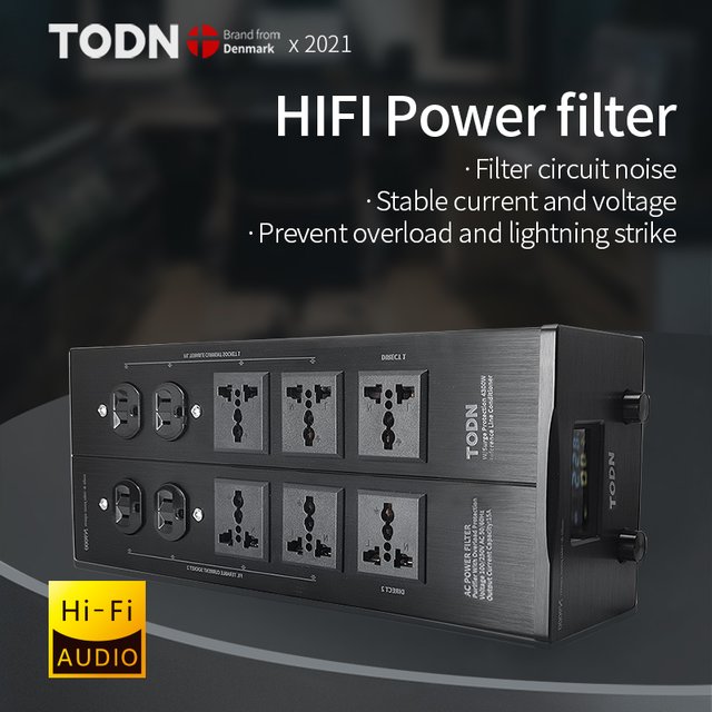 TODN Audio Noise AC Power Filter Power Conditioner Power Purifier Surge Protection with EU Outlets Power Strip