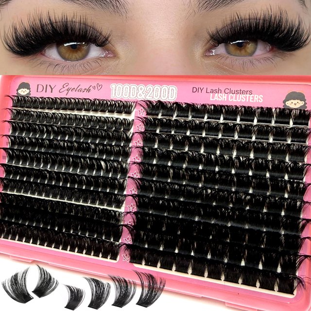 200D/100D Thick Fluffy Cluster Lashes D Curl Natural Soft False Eyelashes Extenstions Diy Individual Manga Eyelash For Makeup