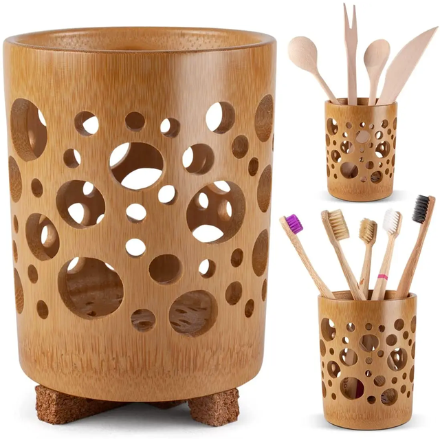 Bamboo Toothbrush Holder Bamboo Toothbrush Accessories Toothbrush Pen Makeup Brush Organizer Biodegradable (Circular)