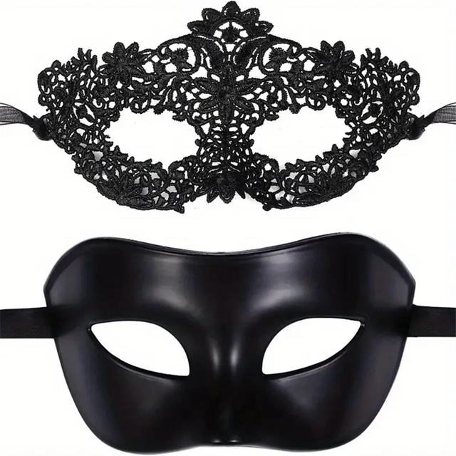 2 PCS Sexy Black Masquerade Eye Mask for Couples Women Men Venetian Party Club Dance Party Prom Cosplay Halloween Make Up Masks