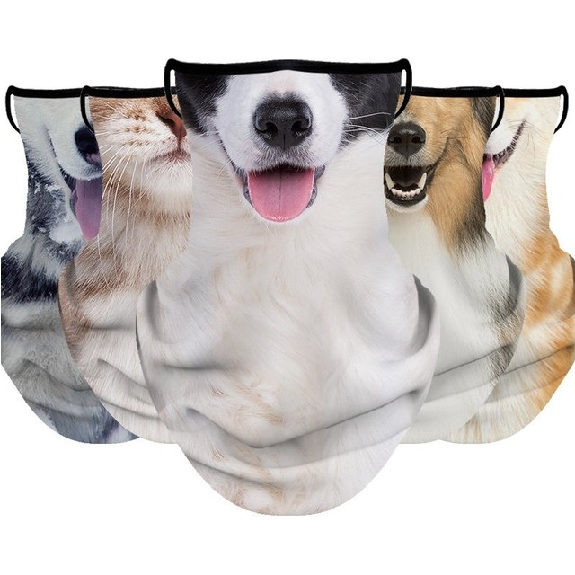 1 pièce Cagoule 3D motif chat et chien, en soie glacée respirante, pour moto, cyclisme et course, masque facial et écharpe d'été