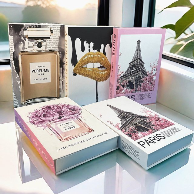 Boîte de rangement de faux livres de parfum de luxe, livres décoratifs roses, Magazine de mode,