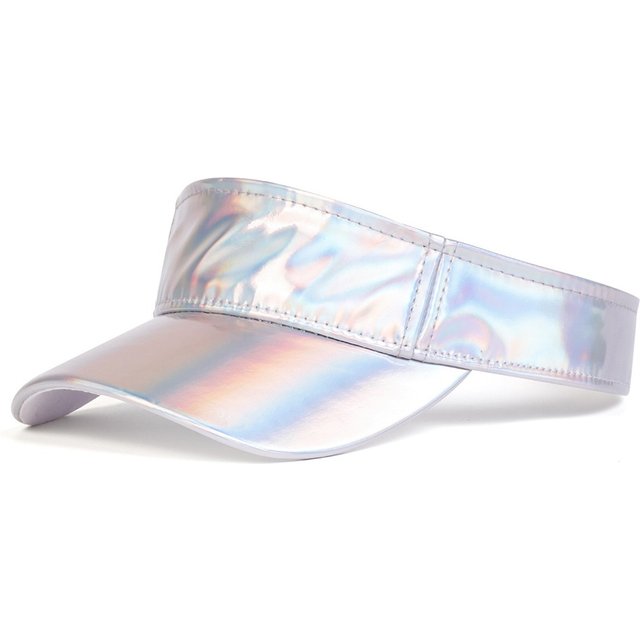 Hip-hop Style Summer Laser Sun Visor Hat Faux Leather Sunscreen Tennis Golf Headband Cap Plain Bling Adjustable Peaked Caps