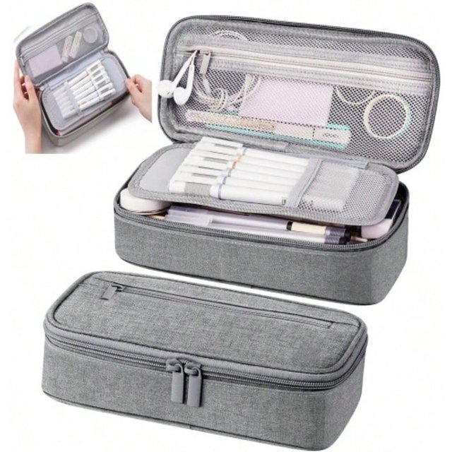 Pen Storage Bag Pencil Case 2 Layer Large Capacity Cosmetic High Quality Study Supplies Simple Student Stationary Boxes
