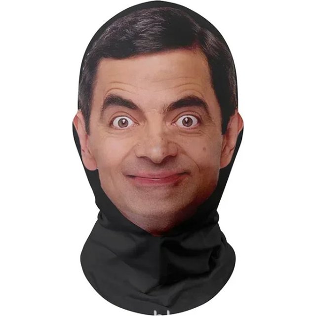 3D Mr. Bean Mask Funny Face Printed Head Scarf Famous Person Ice Silk Sunscreen Head Mask Halloween Cosplay