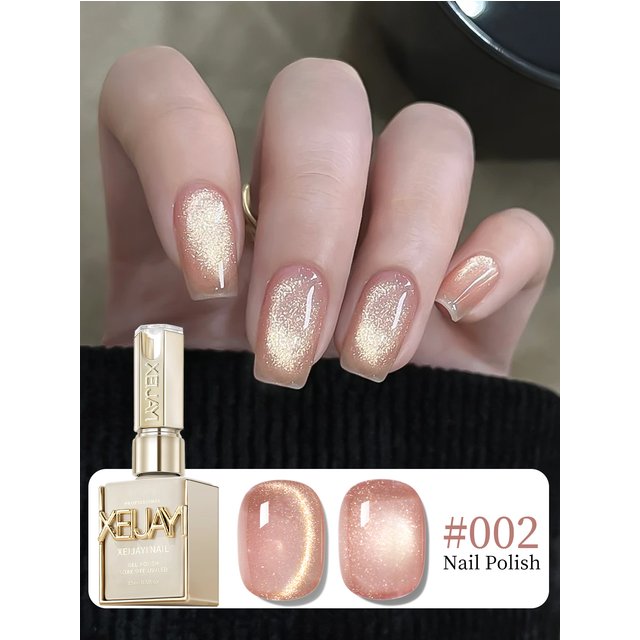 XEIJAYI 1pc 15ml Golden Gradient Cat's Eye Gel Nail Polish 2025 New Pop Color Golden Glass Bead Nail Art for women And Girls