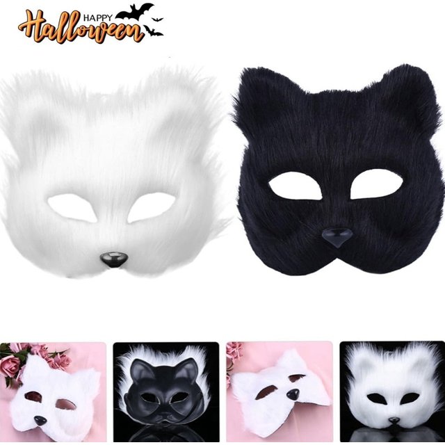 Halloween Cosplay Carnival Party Fox Shape Face Mask Faux Furs Furry Animal Cat Hair Mask Masquerade Head Cover Imitation Toys