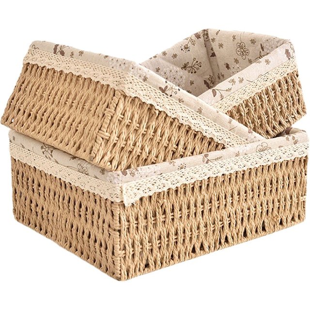 Imitation Rattan Multi-Purpose Storage Basket Desktop Sundries Organizer Cosmetics Snack Holder Home Decorative Storage Box