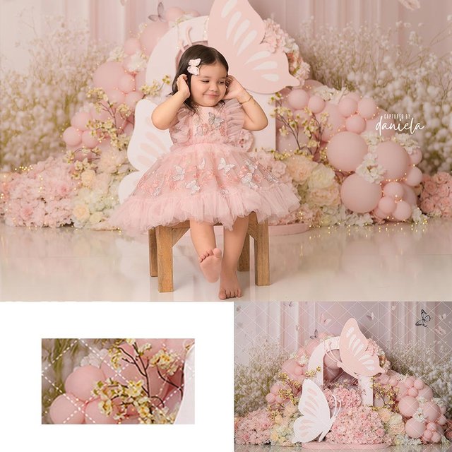 Blushing Butterfly Dreams Photography Backdrop Pink Florals Kids Baby Cake Smash Photocall Decor Girls Adult Birthday Background