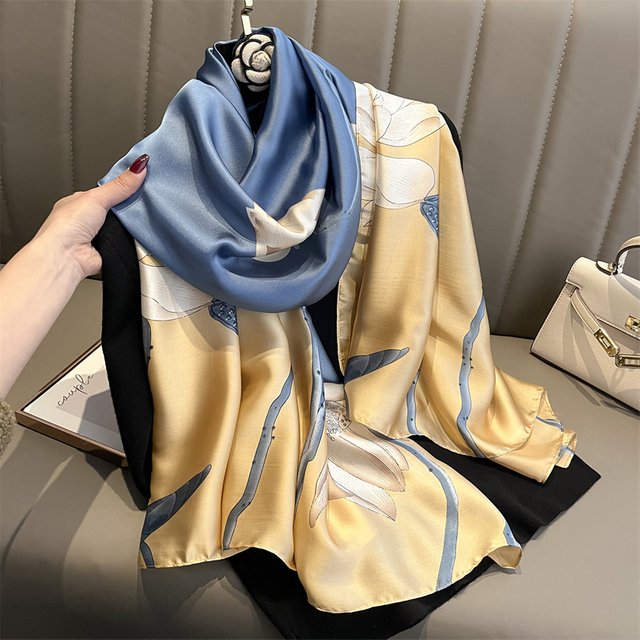 Design Satin Silk Shawl Hijab Scarf Women Fashion Summer Sunscreen Beach Stole Wraps Bufanda Female Headkerchief Echarpe New