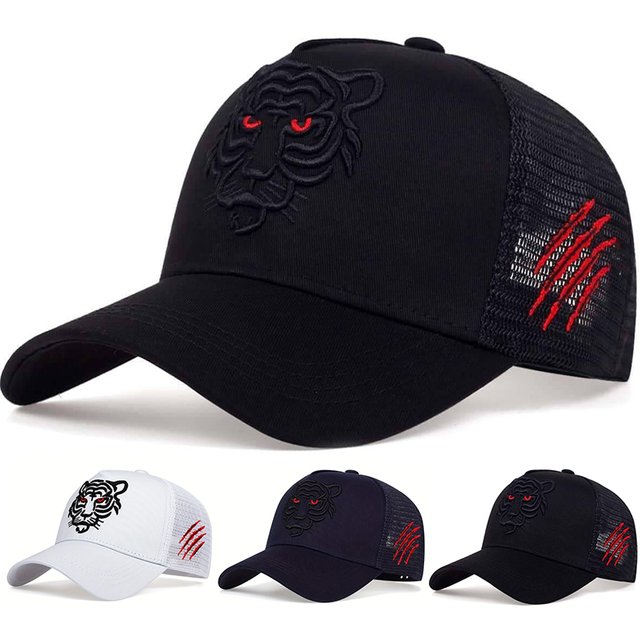 Unisex Tiger Head Embroidery Baseball Caps Spring and Autumn Outdoor Adjustable Casual Hats Sunscreen Hat
