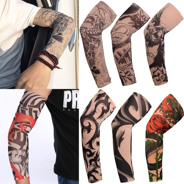 1PC New Flower Arm Tattoo Sleeves Seamless Outdoor Riding Sunscreen Arm Sleeves Sun Uv Protection Arm Warmers for men Women