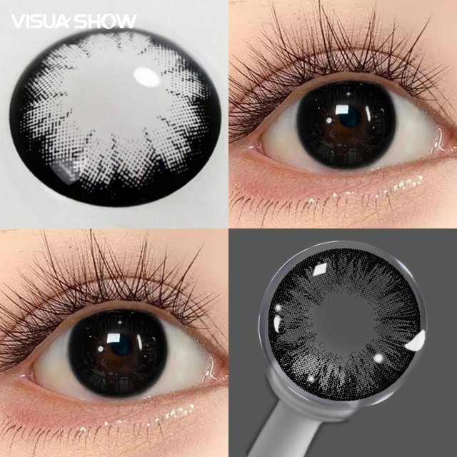 VISUASHOW Big Eye Girl Black Colored Contact Lenses 6 Months Use Blue Natural Pupils Eye Beauty Lens for Daily & Cosmetic Makeup