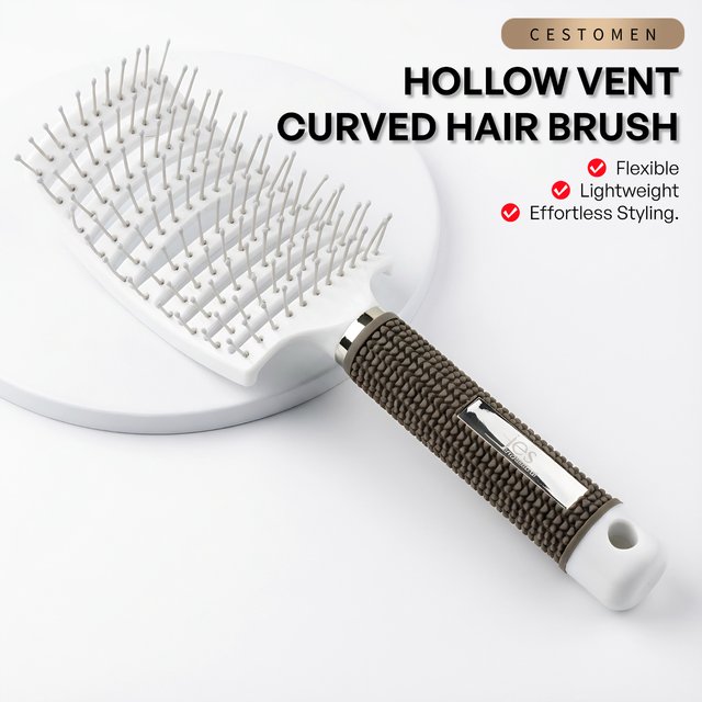 1Pcs Professional Hollow Vent Curved Hair Brush for Blow Drying - Volumizing Paddle Brush with Nylon Bristles, Fast Drying Tool